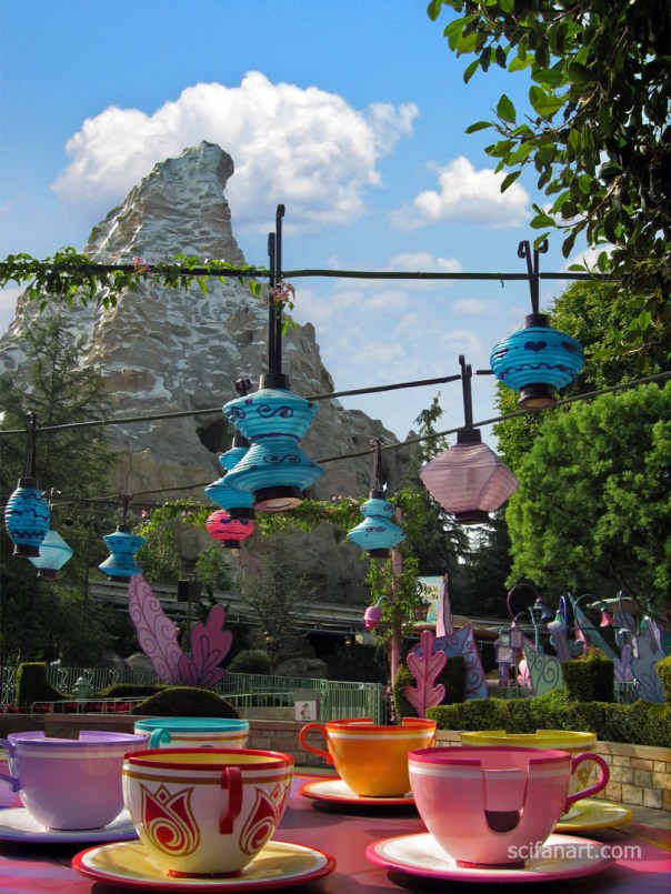 The Mad Tea Party and Matterhorn. The image quality has been improved, the sky has been replaced, the people have been removed, and other changes have been made.